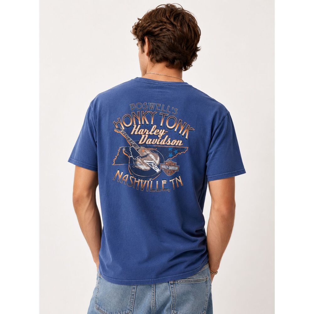 Harley Davidson Nashville TN Honky Tonk T-Shirt Blue Large 2014 Biker Tee